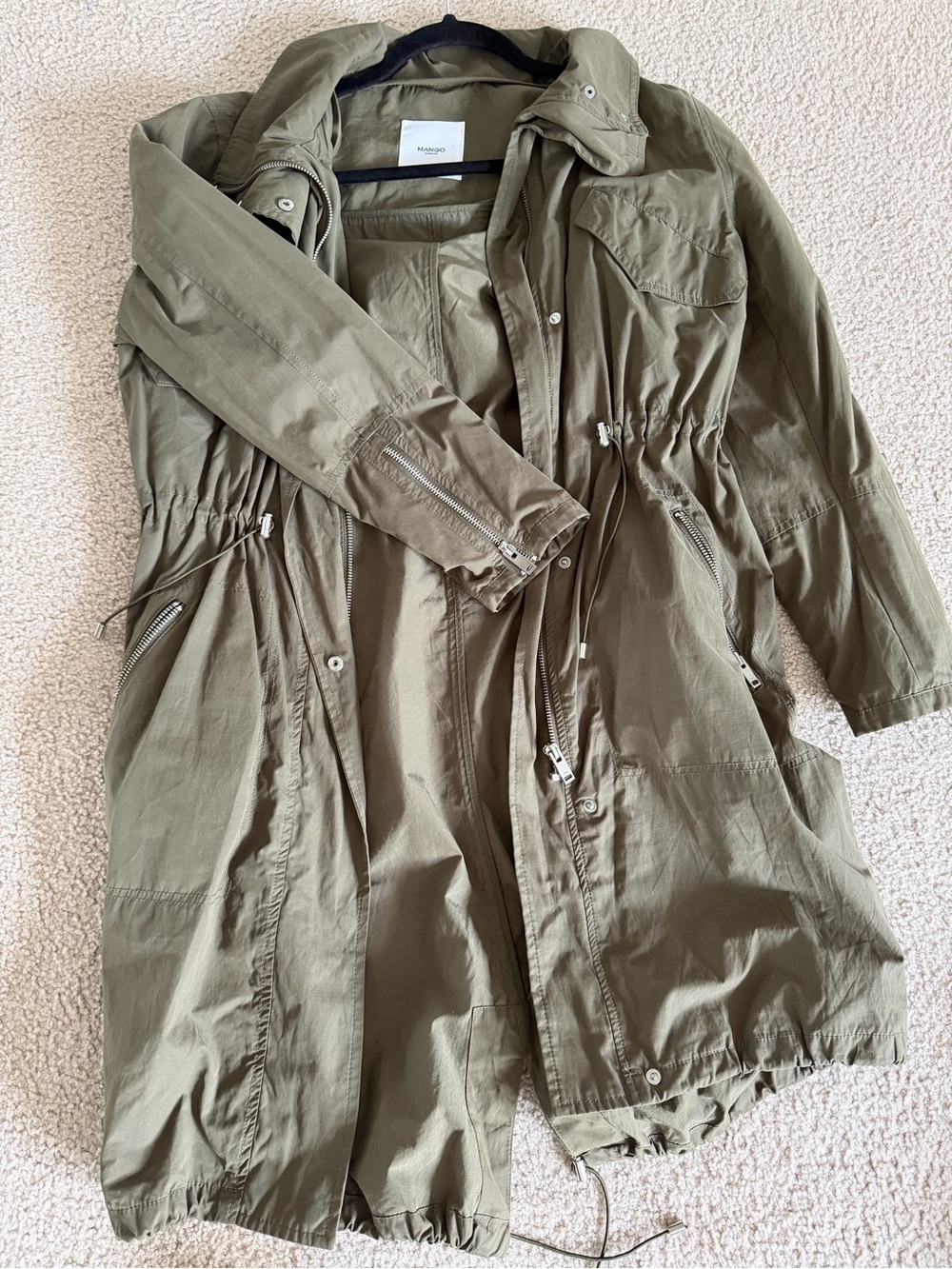 Mango Olive Utility Drawstring Parka Jacket - Picture 1 of 2